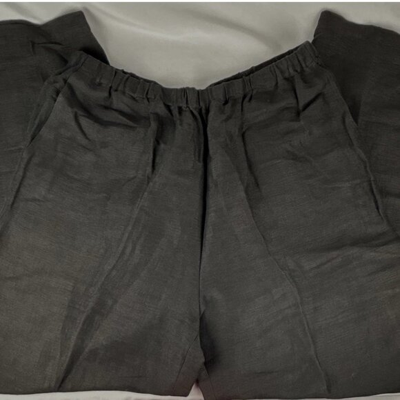 Eileen Fisher Black Lightweight Linen Cotton Wide Leg Pants L Pull On Pockets - Picture 1 of 4